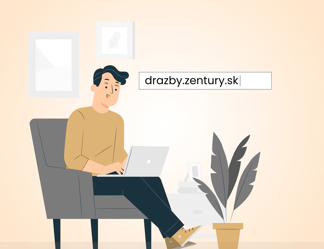 Snímka obrazovky zo začiatku animácie Zentury zobrazujúcej priebeh aukcie
